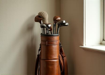 Bolsa de golf de cuero en un ambiente seco y controlado