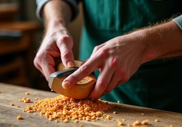 Artesano trabajando madera noble para palos de golf