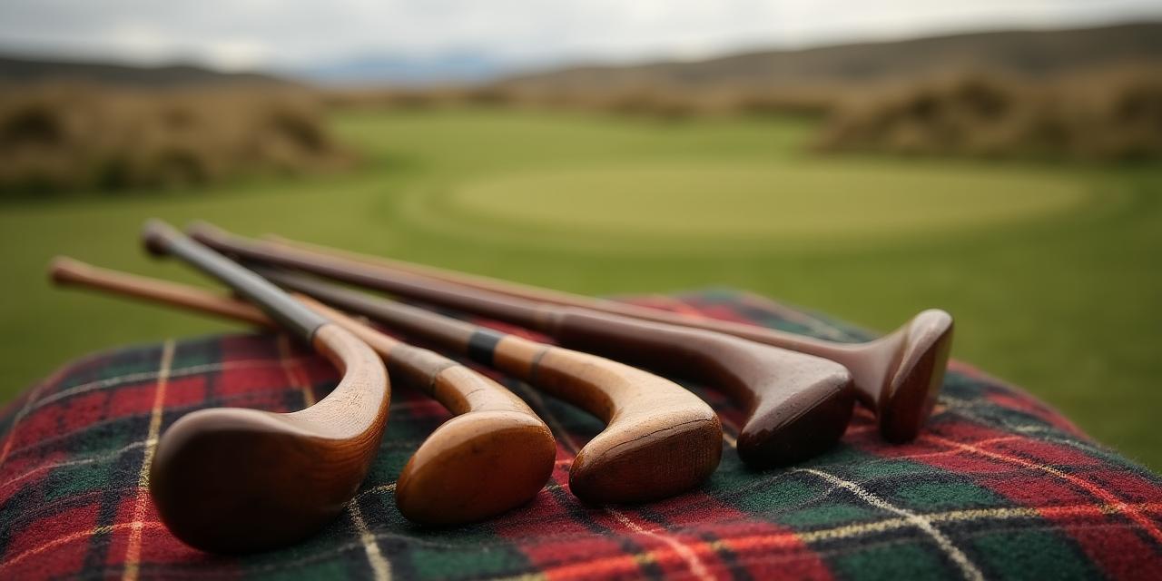 Antiguos palos de golf de madera tallados a mano en Escocia