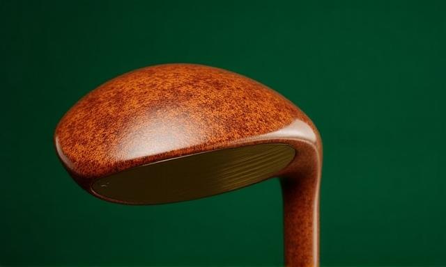 Cabeza de palo de golf de madera restaurada con acabado brillante y vetas resaltadas