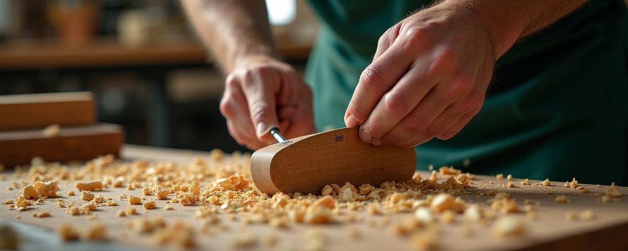 Artesano trabajando madera noble para un palo de golf a medida